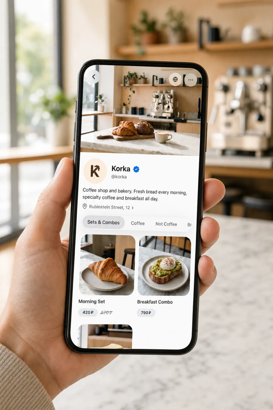 Restaurant menu on a guest’s phone